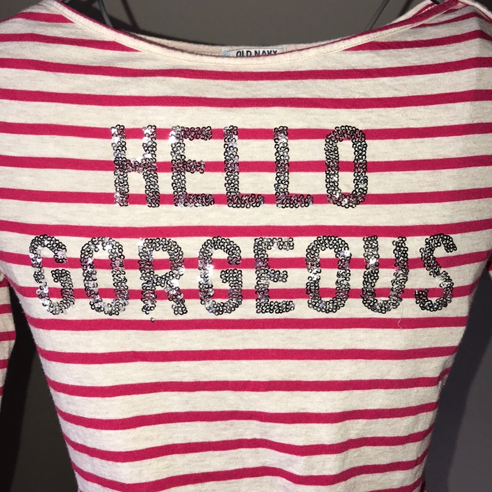 “Hello Gorgeous” 😻👋 Striped T-Shirt - Picture 3 of 5